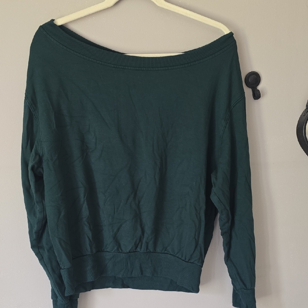 Green Off-the-Shoulder Sweater with Relaxed Fit